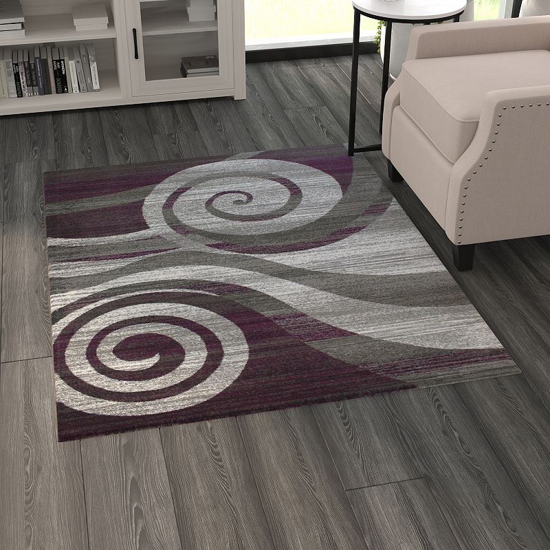 Masada Rugs Masada Rugs Stephanie Collection 4'x5' Area Rug with Modern Contemporary Design 1103 in Purple， Gray， White and Black