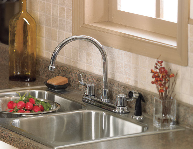 OakBrook Utility Coastal Two Handle Kitchen Faucet with Side Sprayer， Chrome