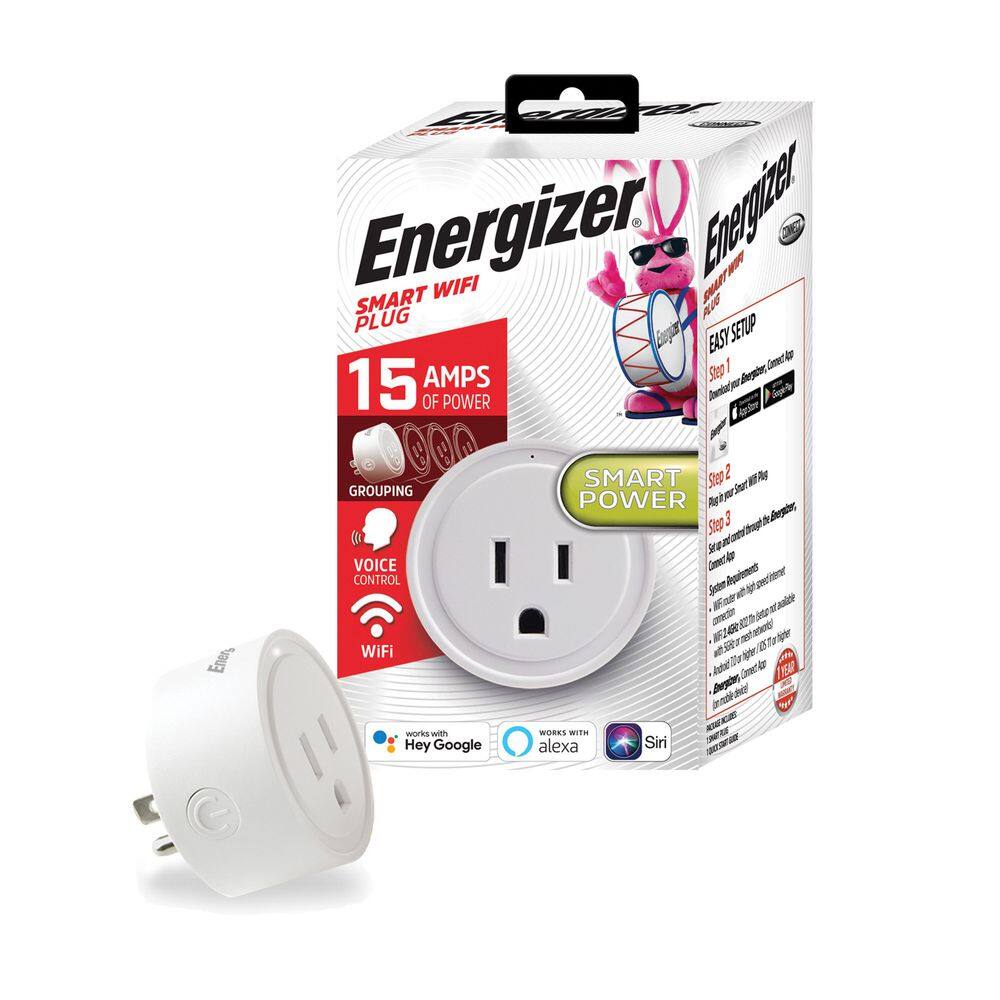 Energizer Wi-Fi Powered Smart Plug Compatible with Alexa and Google Assistant Voice Control Remote Mobile Device Access EIX3-1003-WHT