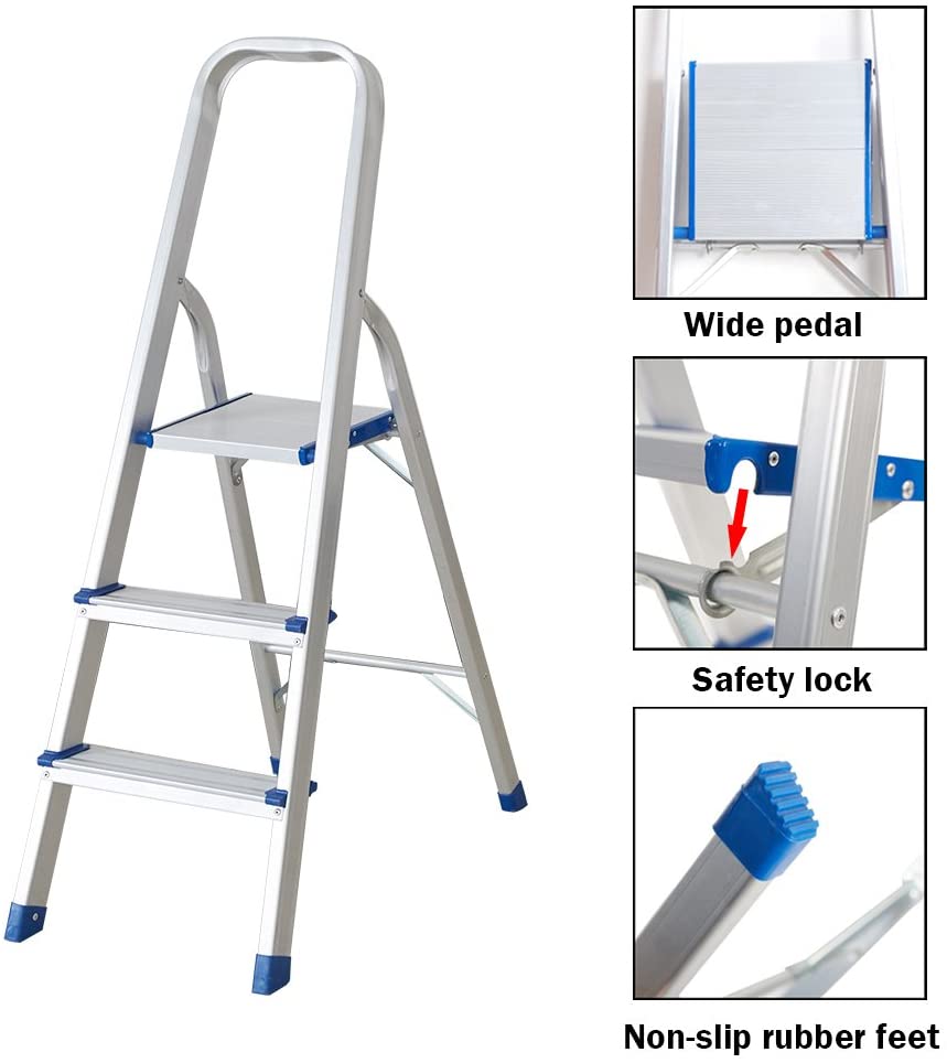 KARMAS PRODUCT Ultra Lightweight Step Ladder 3 Step Aluminum Folding Stool Home Kitchen