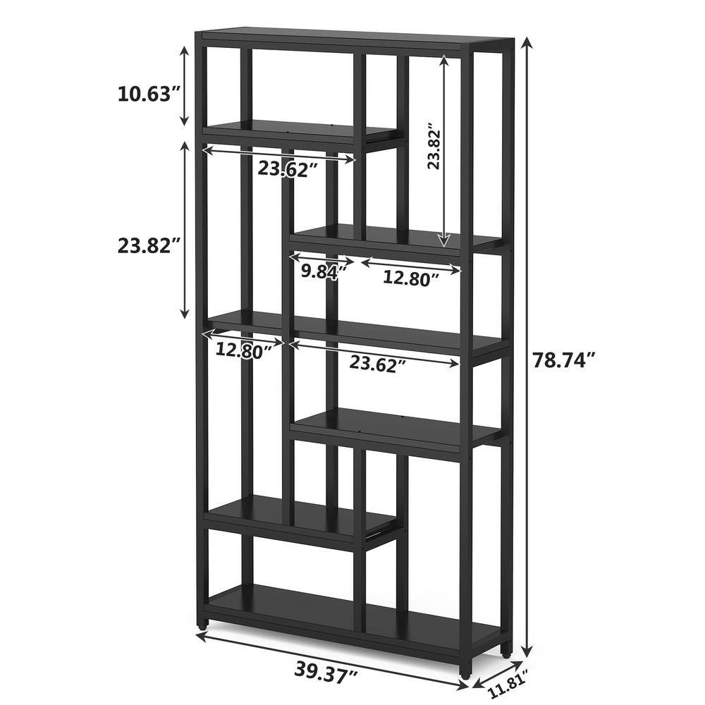 TRIBESIGNS WAY TO ORIGIN Obie 78.7 In. Modern Black Wood 10-Shelf Bookcase with Open Back 7-Tier Display Shelves Organizer for Home Office HD-GGU0078