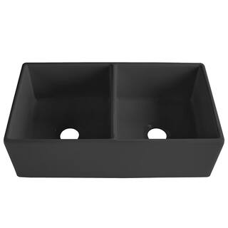 SINKOLOGY Bradstreet II 33 in. Farmhouse Double Bowl Matte Black Fireclay Kitchen Sink SK496-33FC-MB