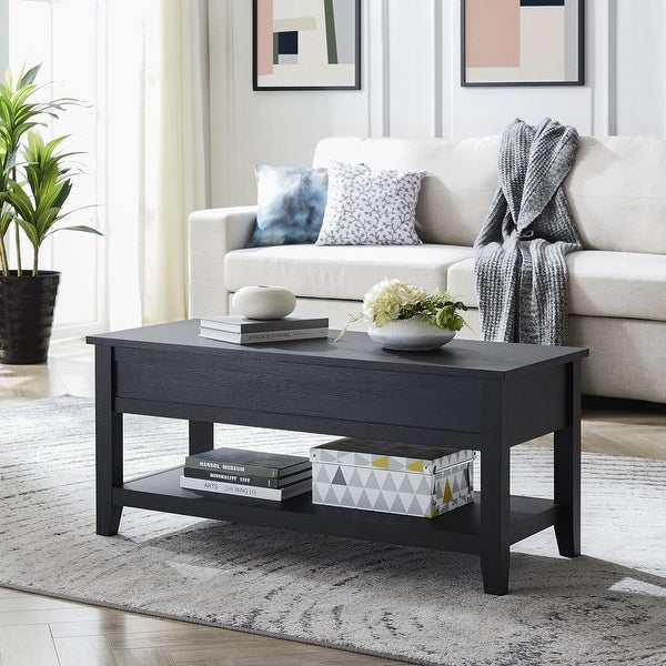 Lift Top Coffee Table with Storage Shelf， Blackwood