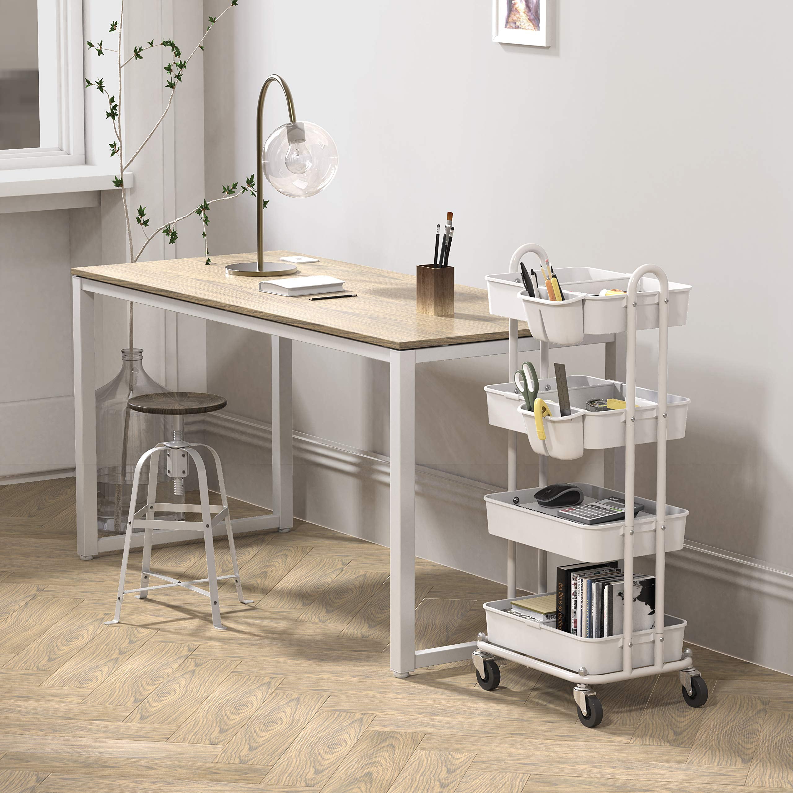 SimpleHouseware Heavy Duty 4-Tier Utility Rolling Cart， White