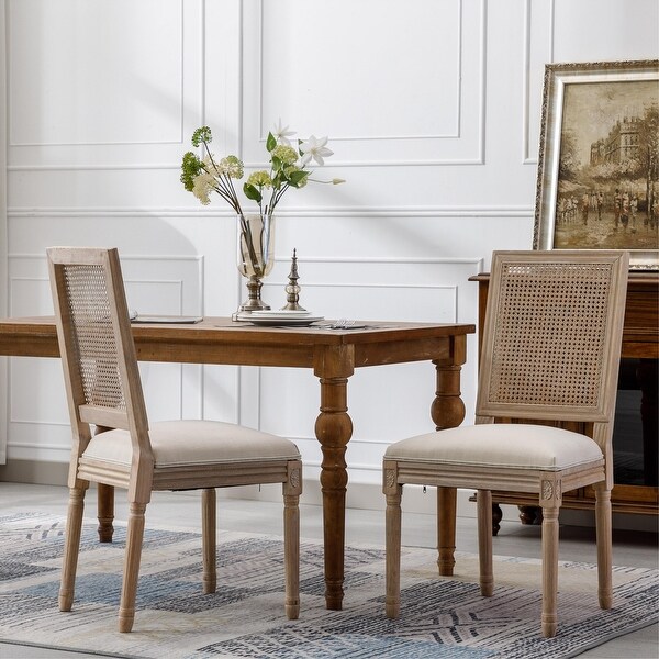 French Style Linen Fabric Dining Chair，Set of 2