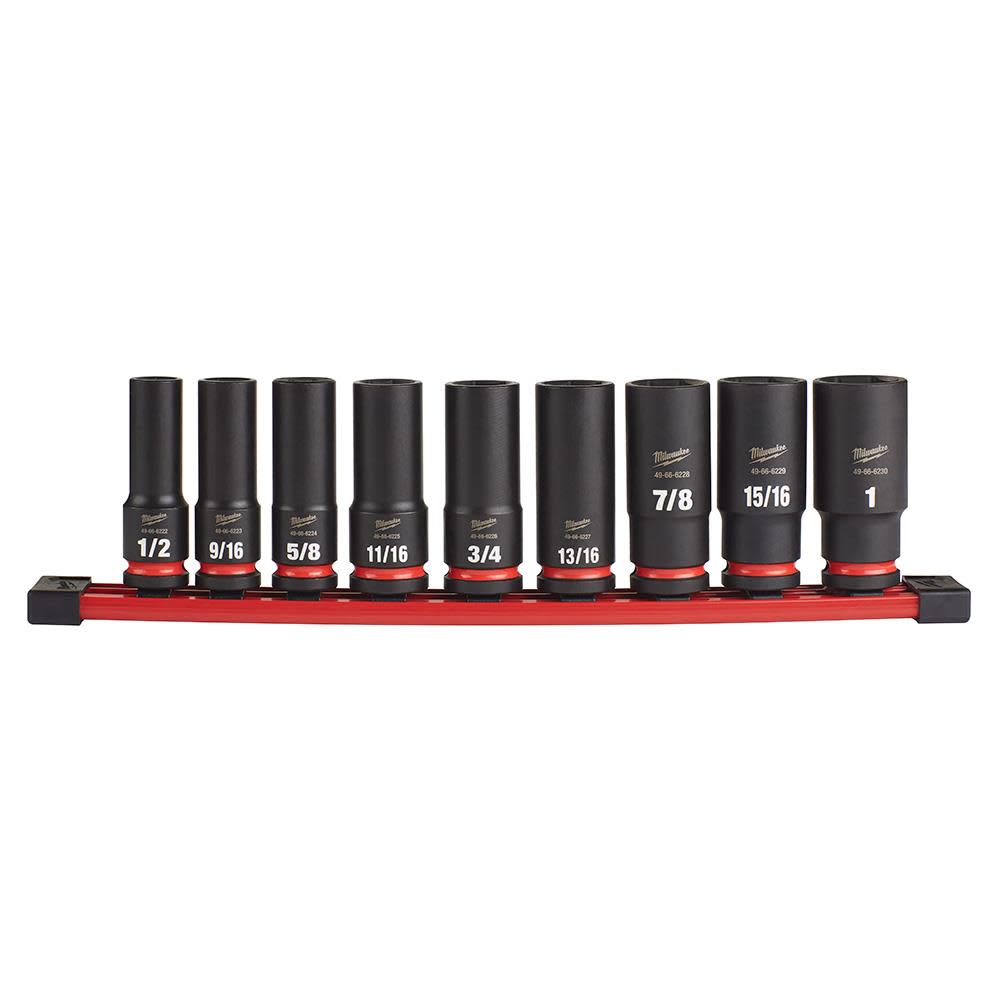 Milwaukee SHOCKWAVE™ Impact Duty™  1/2 Drive SAE Deep 6 Point Socket Set， 9pc ;