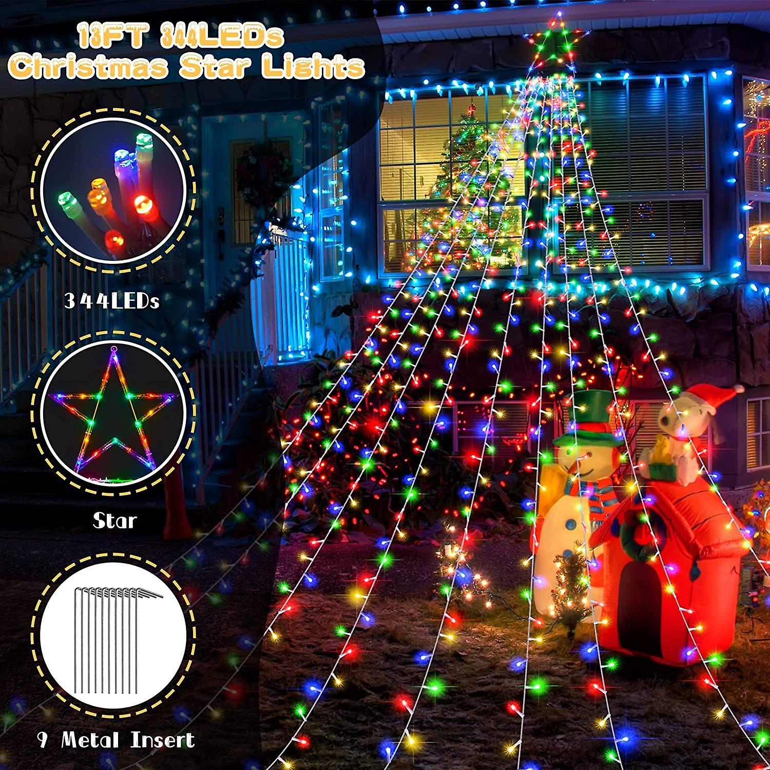 Set Of 3 Christmas Decorations， 3ft Lighted Collapsible Santa Claus， 8 Light Modes Waterfall Star Lights， Waterproof Fairy String Lights With Remote F