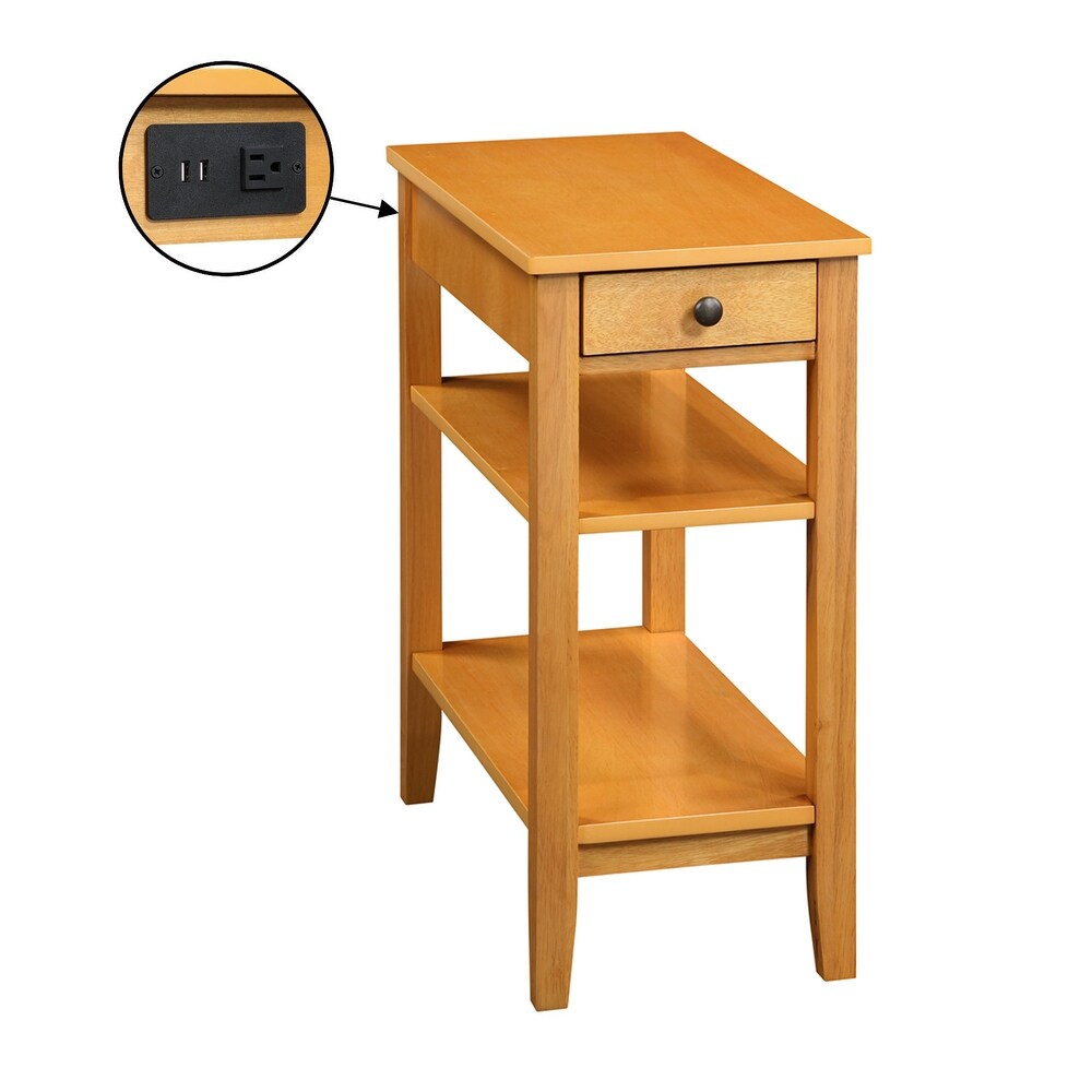 Convenience Concepts American Heritage 1 Drawer Chairside End Table with Charging Station and Shelves