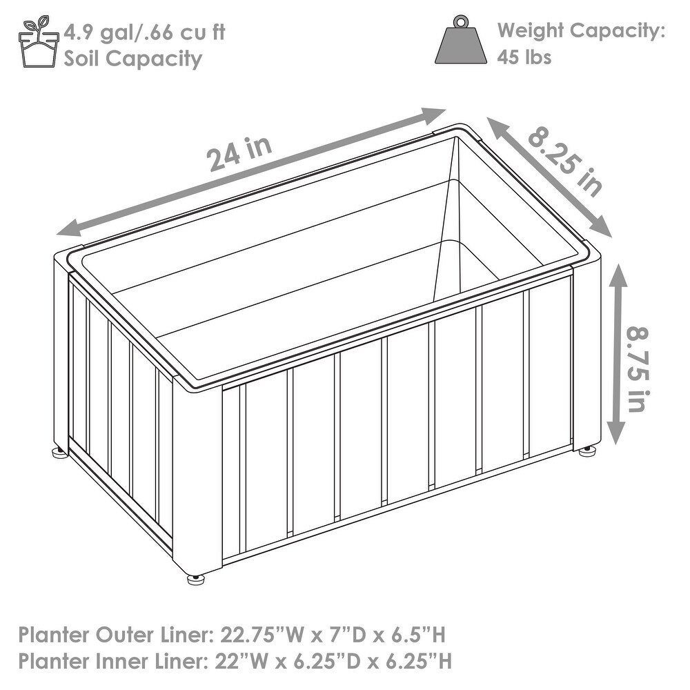 Slatted Wood Planter Box with Removable Insert   14.75” H