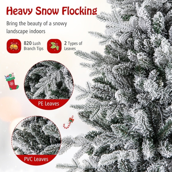 Gymax 4.5/6/7 FT PreLit Artificial Christmas Tree Snow Flocked Full