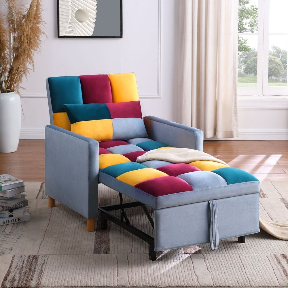 Convertible velvet Fabric Sleeper Sofa Chair Bed with Pillow