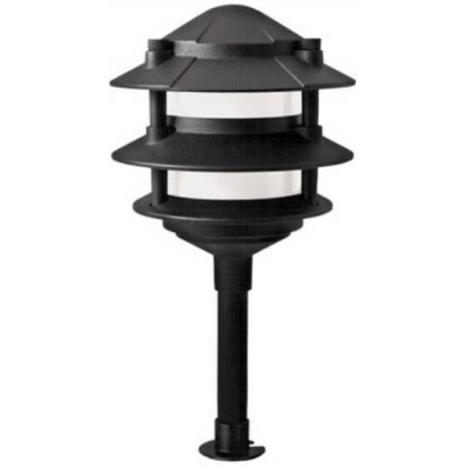 Sterno Home 241393 2.2W Warm White Cast Aluminum 3 Tier LED Path Lightand#44; Black with Frosted Plastic Lens