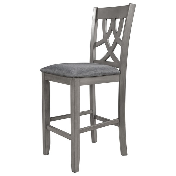 Farmhouse 2 Piece Padded Round Counter Height Kitchen Dining Chairs with Cross Back for Small Places， Gray