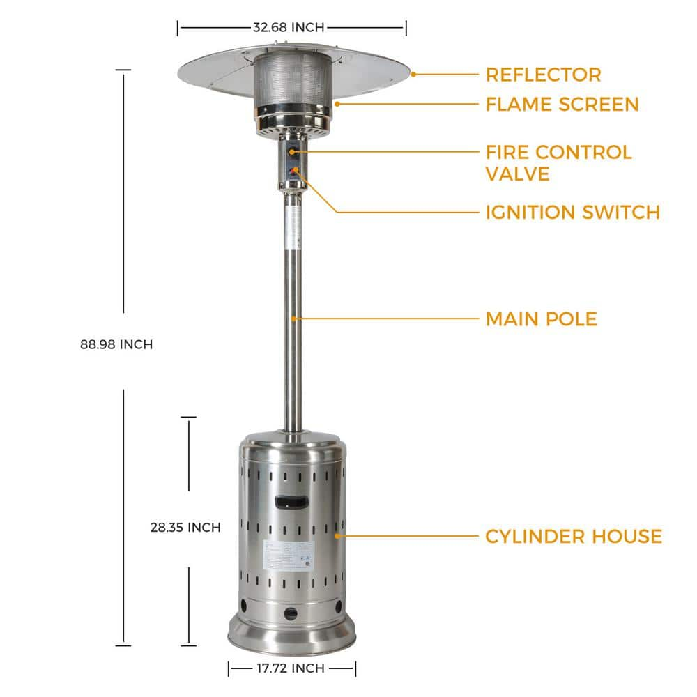 Wildaven 46,000 BTU Stainless Steel Patio Heater with Hollow Pattern on Tank Housing with Cover Pole ZGZZRA210903004