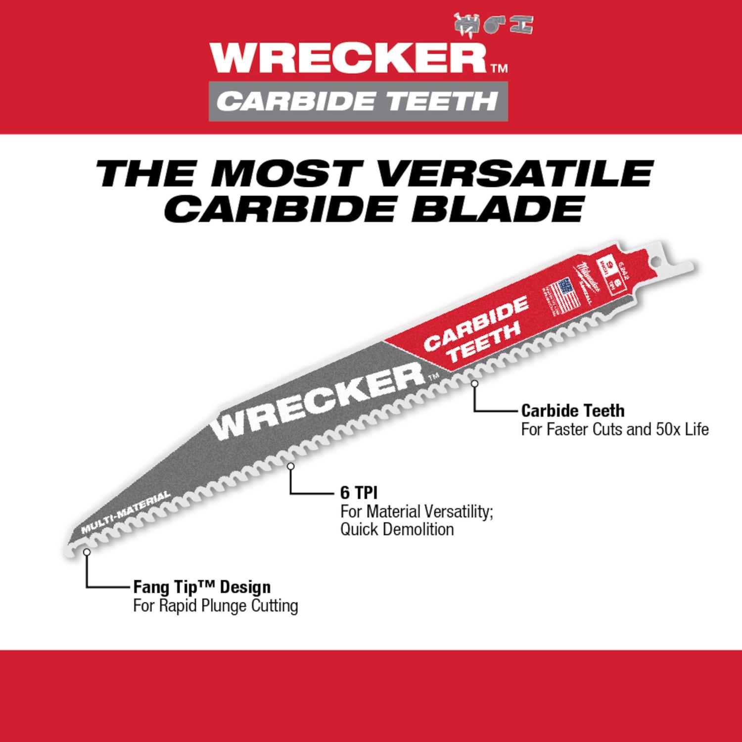 MW Wrecker Sawzall 6 in. Carbide Blade 6 TPI 1 blade