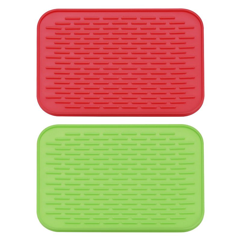 2 Pcs 8.5 x 6 Sink Drain Pad 2 Colors Silicone Dish Drying Mat Set