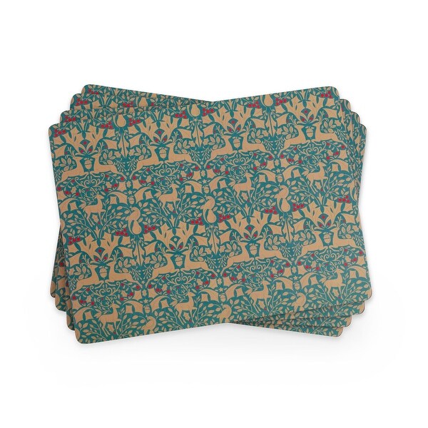 Traditional Christmas Green Cork Backed Placemats Set of 4