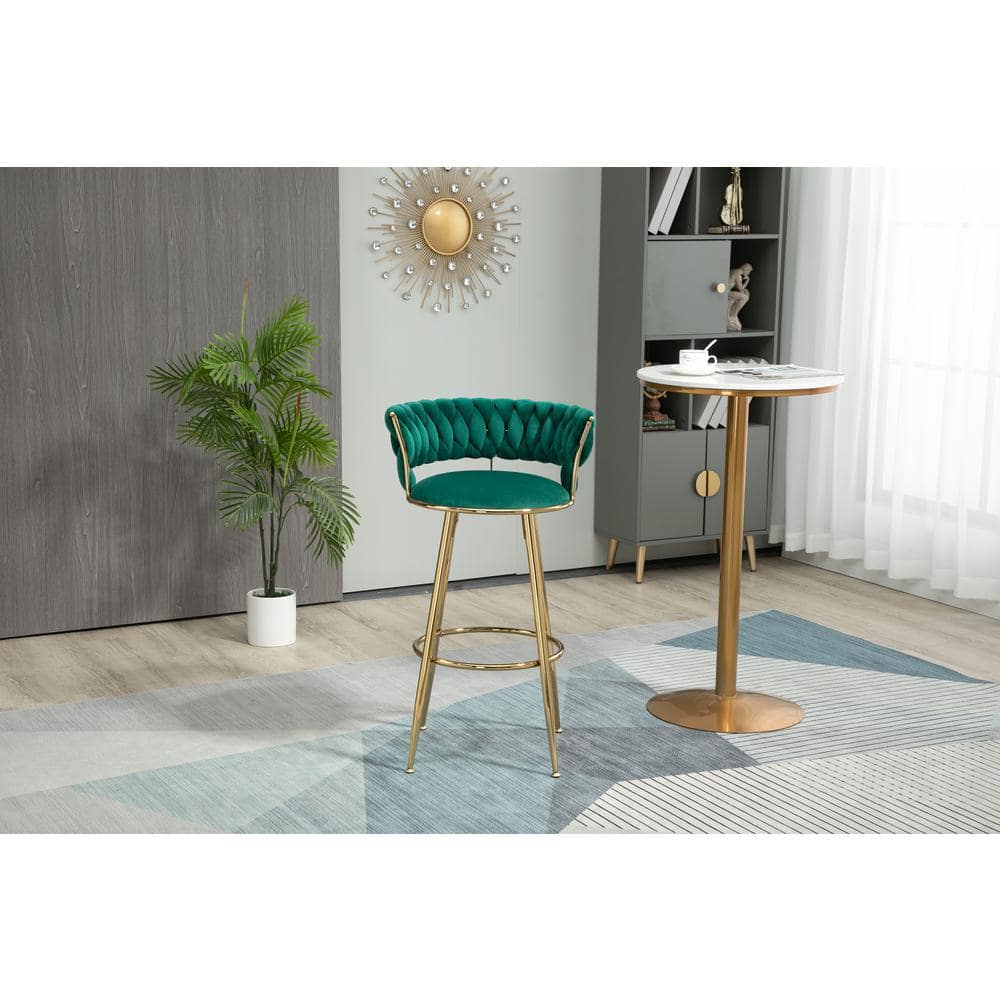 35.04 Inch Emerald Wood Bar Stools with Low Back and Footrest Counter Height Bar Chairs GM-H-97