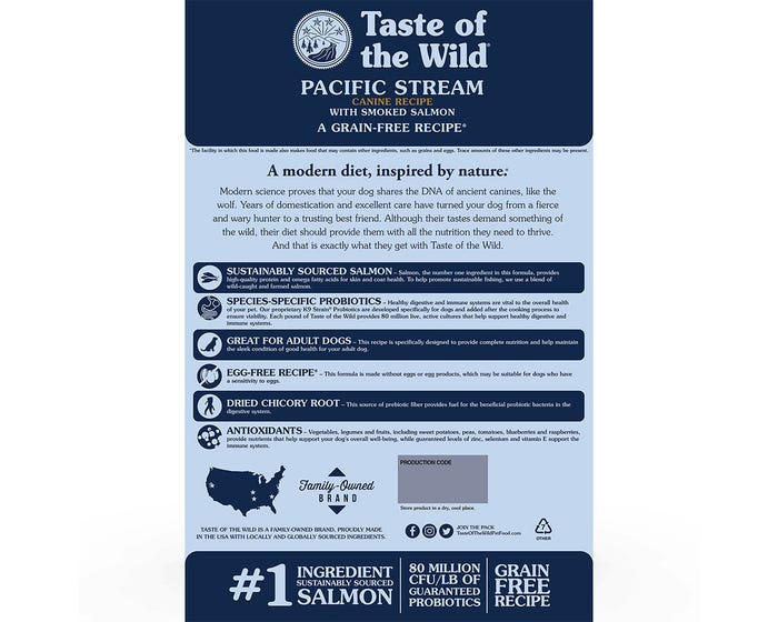 Taste of the Wild Grain Free Pacific Stream Canine Formula with Smoked Salmon， 28 lb. Bag