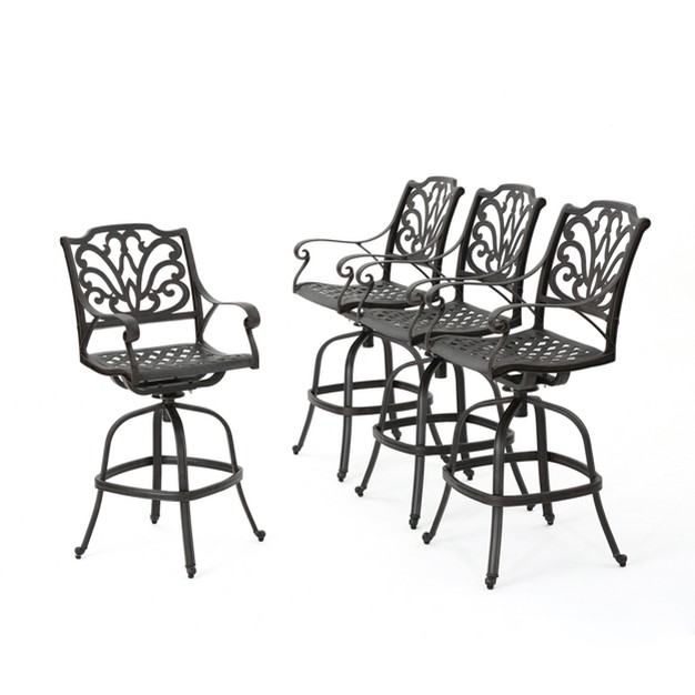 Alfresco Set Of 4 Cast Aluminum Barstool Bronze Christopher Knight Home