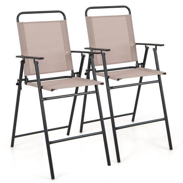 Tangkula Outdoor Folding Bar Chair Set Of 2 Patio Dining Chairs W Breathable Fabric