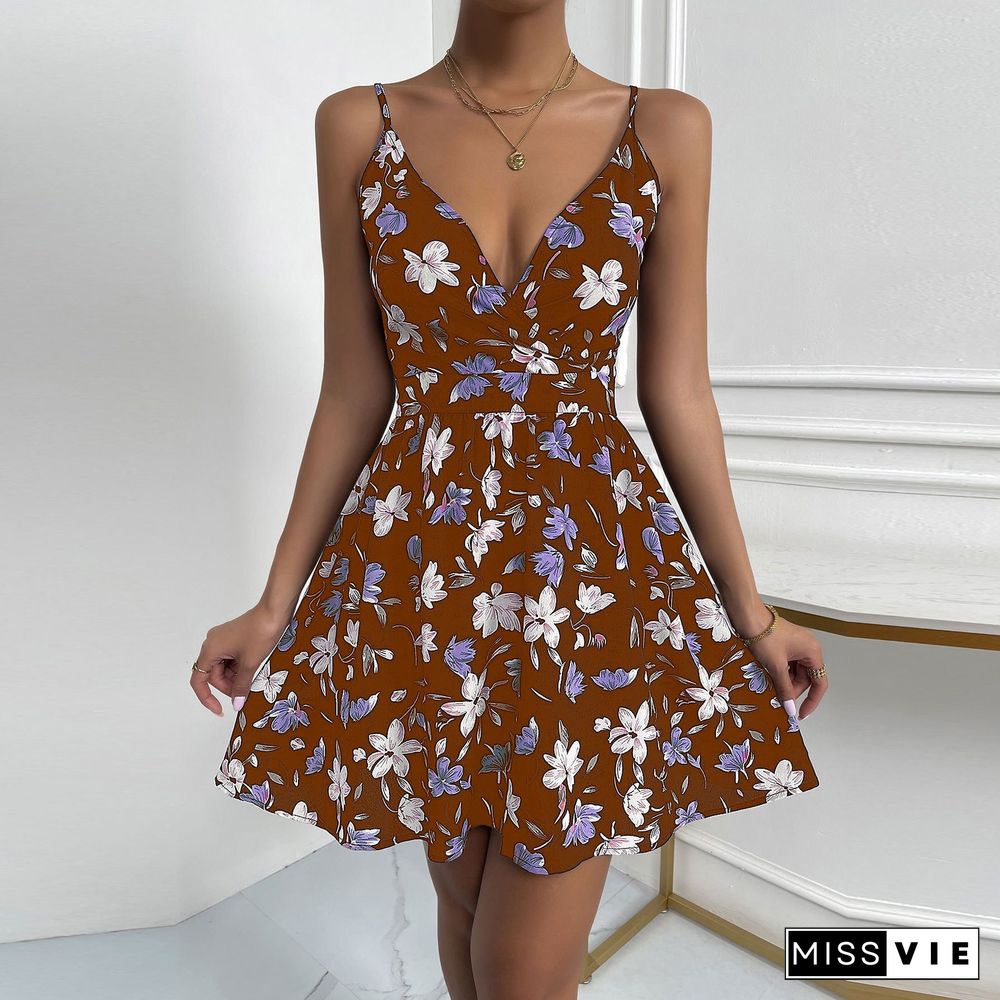 Sexy Deep V Slim Print Dress