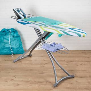 Honey-Can-Do Silver Steel Collapsible Ironing Board with Iron Rest and Multi-Colored Cover BRD-08953