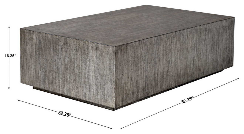 Modern Minimalist Wood Cube Block Coffee Table Solid Rectangle Gray Distressed   Transitional   Coffee Tables   by My Swanky Home  Houzz