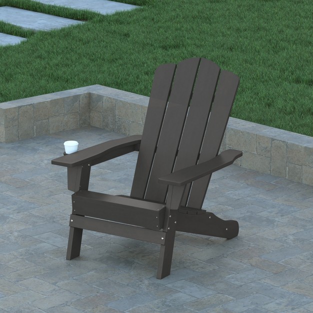 Emma And Oliver Set Of 2 Adirondack Chairs With Cup Holders Weather Resistant Hdpe Adirondack Chairs