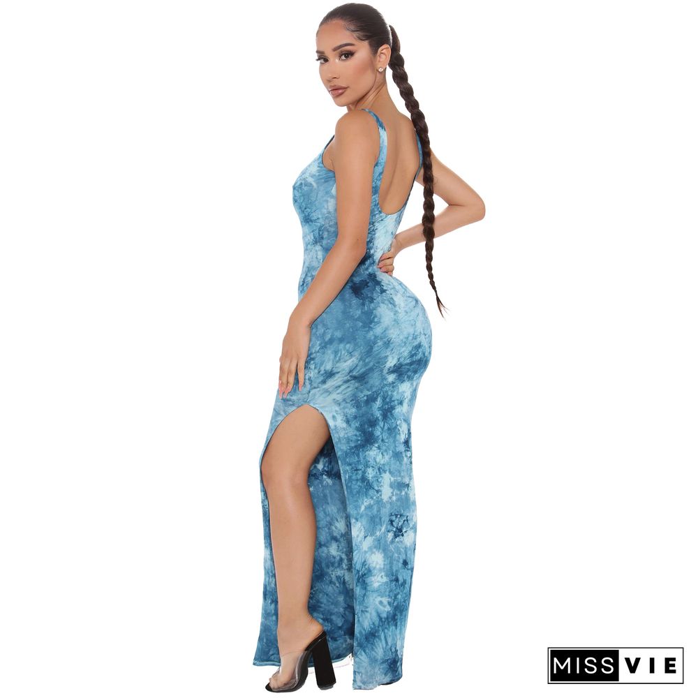 Hot Sales Women Summer New Tie Dye Print Sleeveless Bodycon Classic Beach Holiday Long Dresses