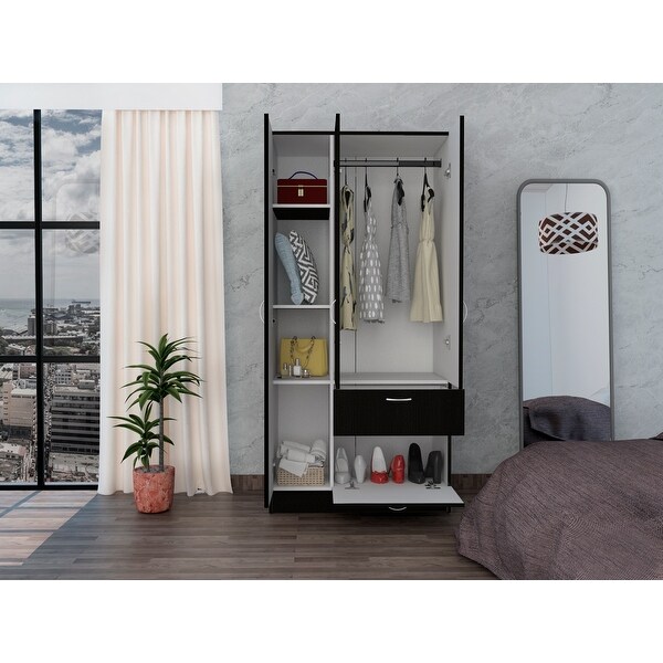 Ramblas 2-Cabinet Bedroom Armoire， with One Drawer and One Hidden Drawer for Shoes - - 33834924