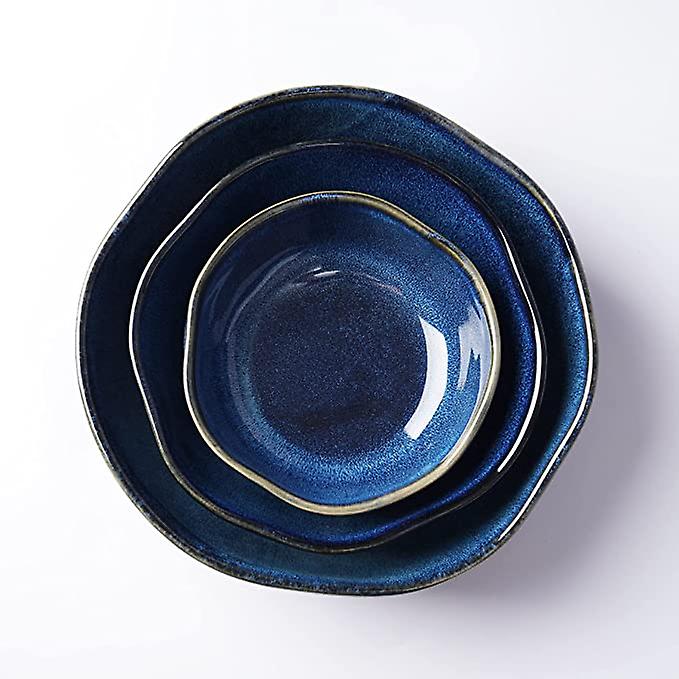 Blue Ceramic Salad Bowls - Set Of 3