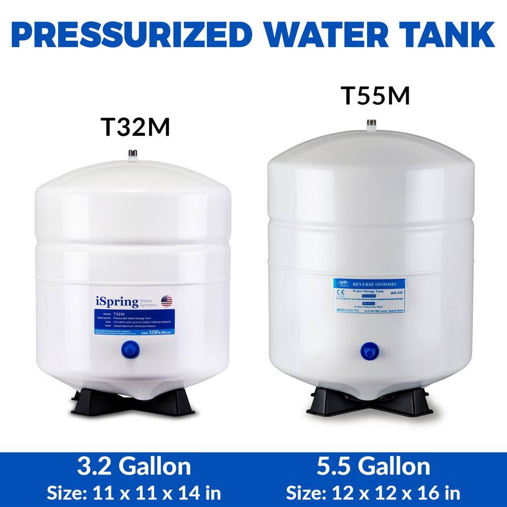 ISPRING 3.2 Gal. Metal Pressurized Reverse Osmosis Water Storage Tank with Ball Valve T32M