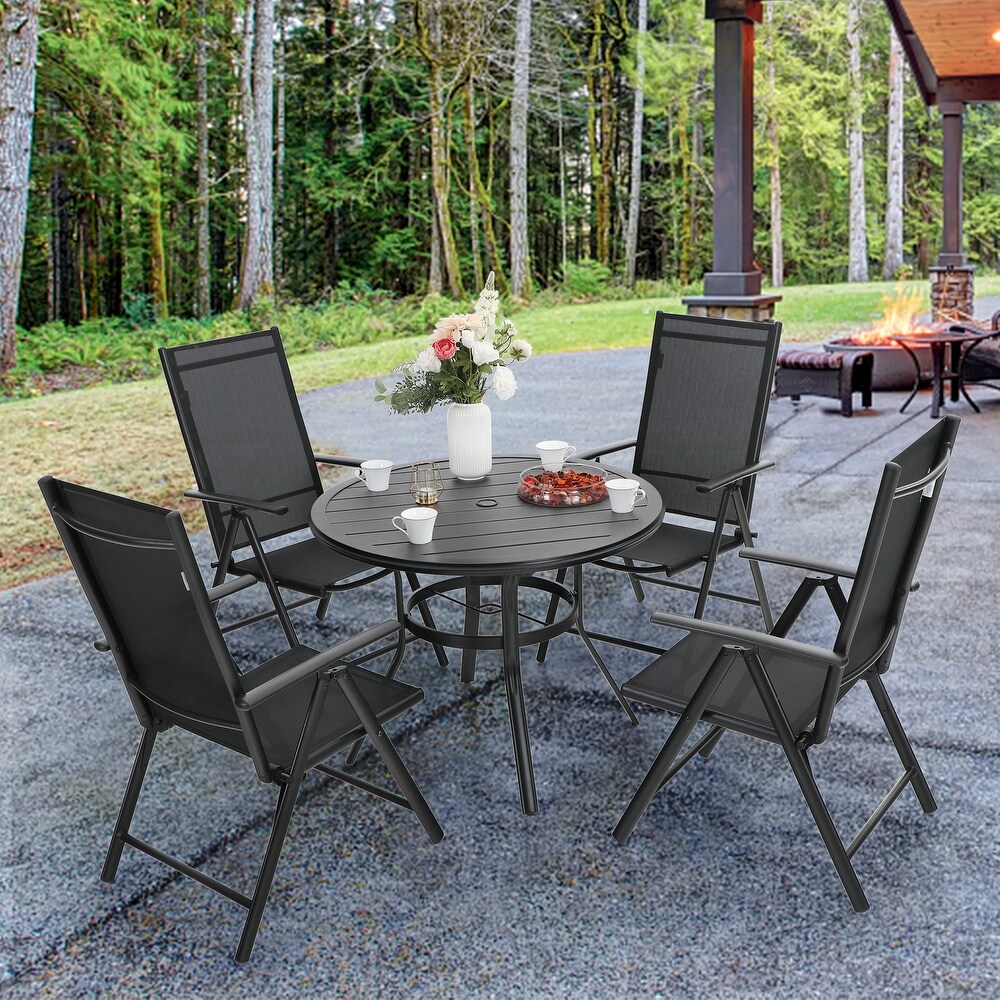 PHI VILLA 5 Piece Patio Dining Set  Round Metal Steel Dining Table with 1.57\