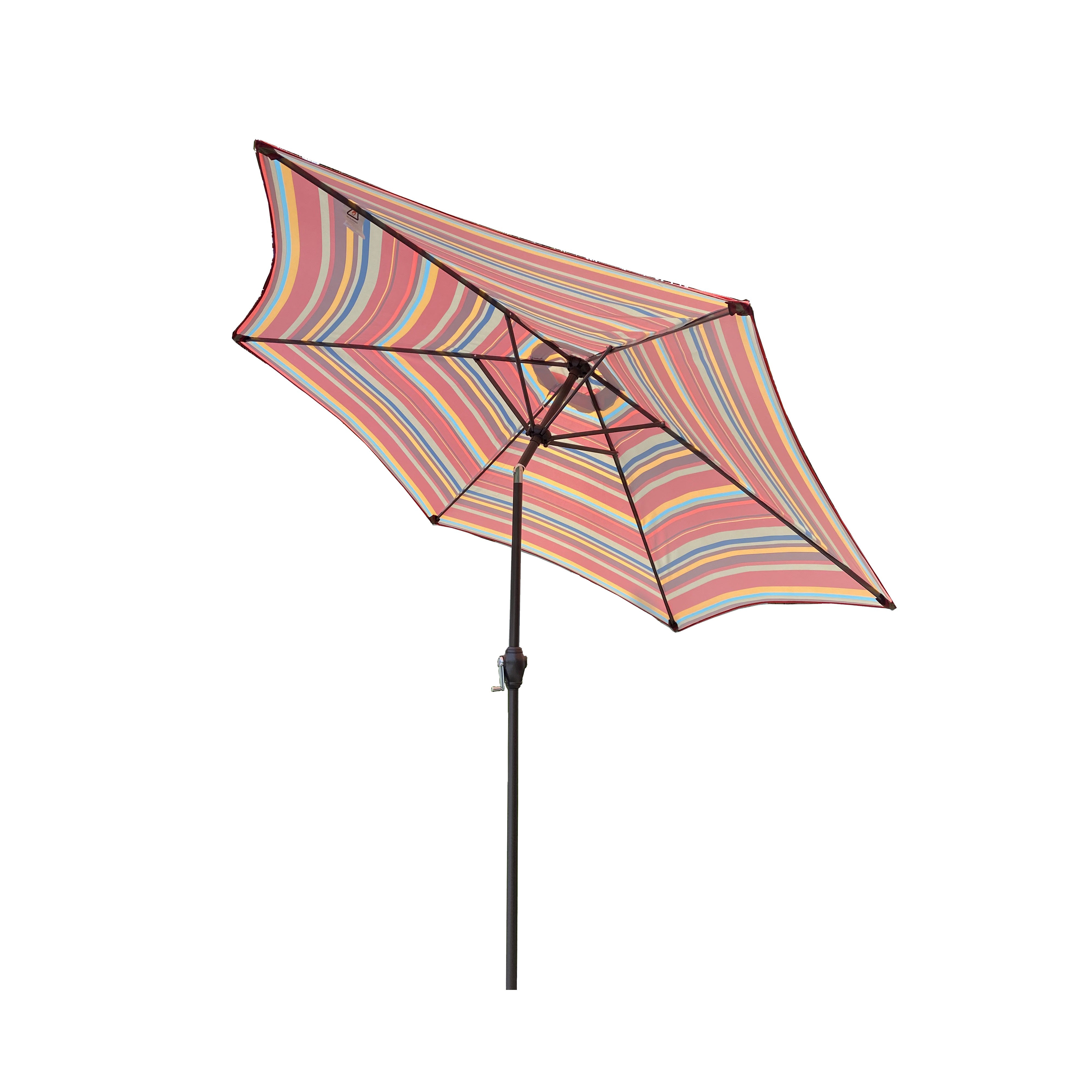 Tomshoo Outdoor Patio 8.6-Feet Market Table Umbrella with Push Button Tilt and Crank, Red Stripes[Umbrella Base is not Included]