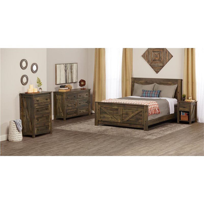 Home Square 3 Piece Bedroom Set with Dresser and 2 Nightstands in Rustic