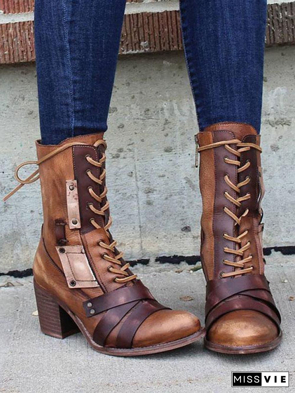 Women's Retro Comfy Chunky-heel Lace-up Riding Riding Boots