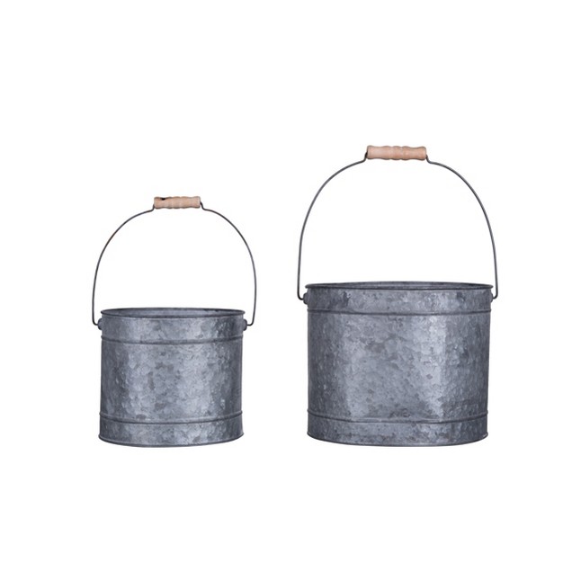 Transpac Metal 9 5 In Gray Christmas Buckets With Dimensional Snowflake Set Of 2