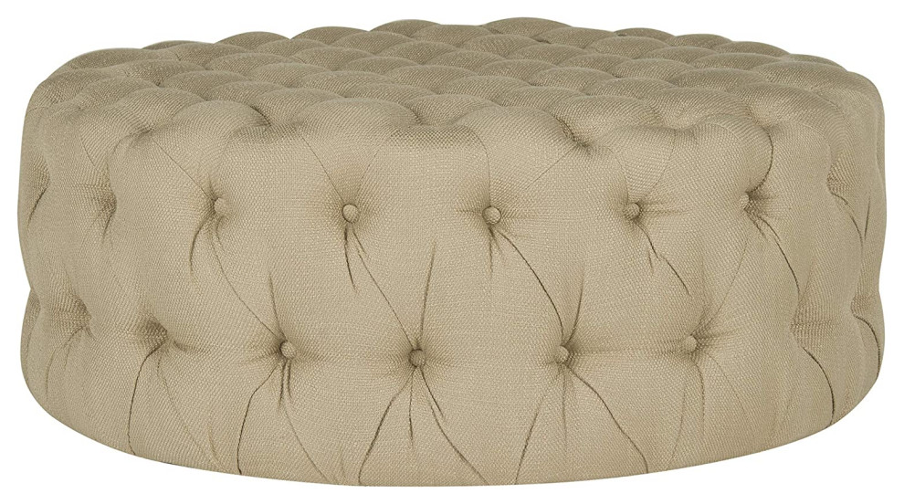 Contemporary Round Ottoman  Button Tufted Polyester Upholstery   Transitional   Footstools And Ottomans   by Decorn  Houzz