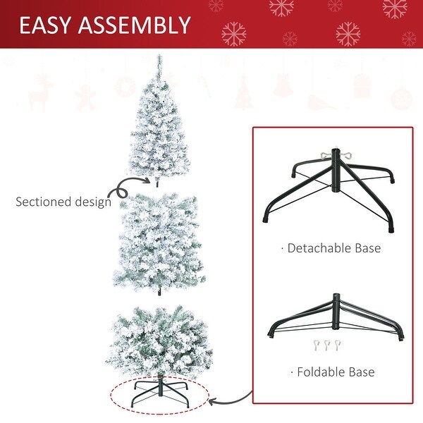 6ft PreLit SnowFlocked Slim Douglas Fir Artificial Christmas Tree with Realistic Branches，250 LED Lights and 462 Tips