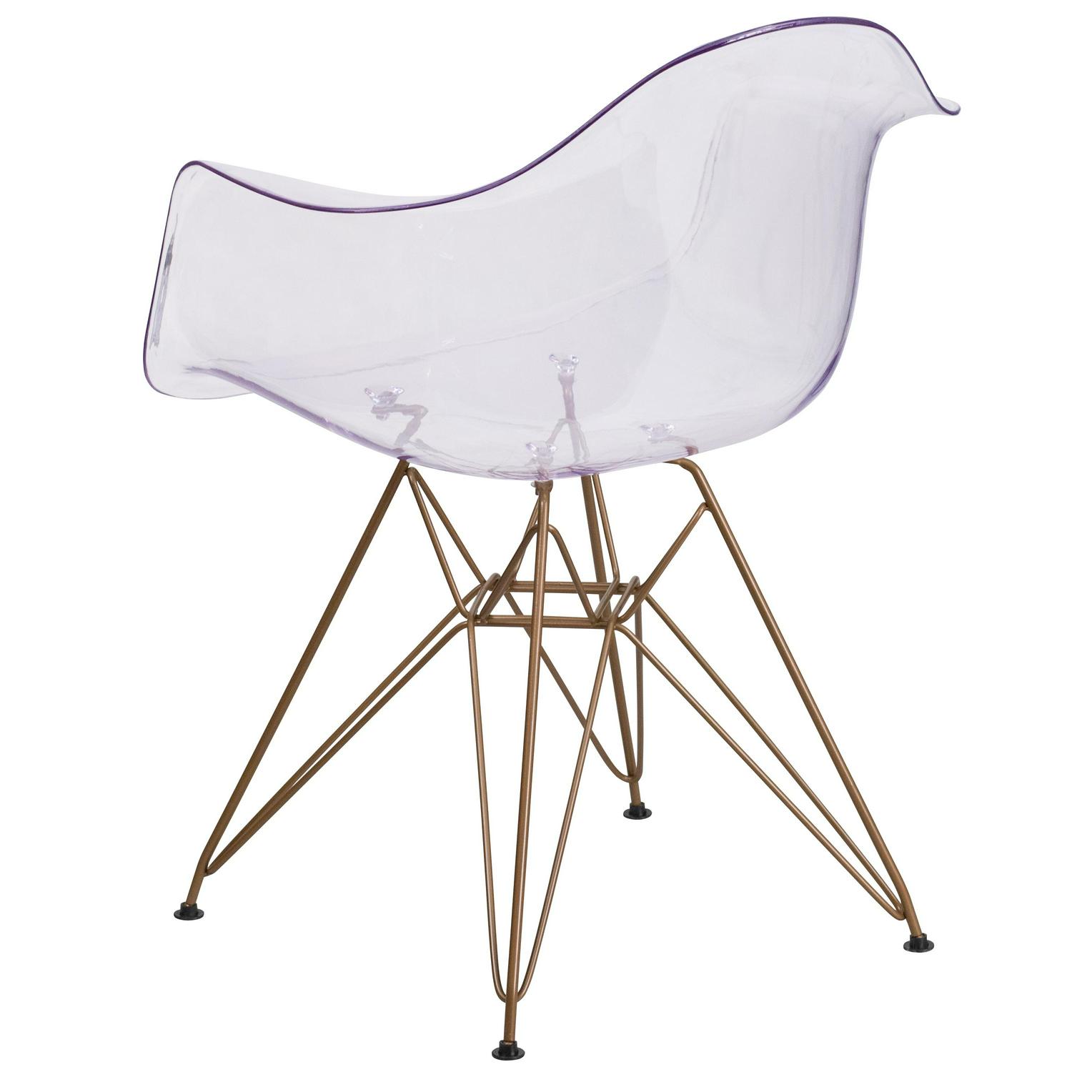 Flash Furniture Alonza Series Transparent Side Chair with Gold Base