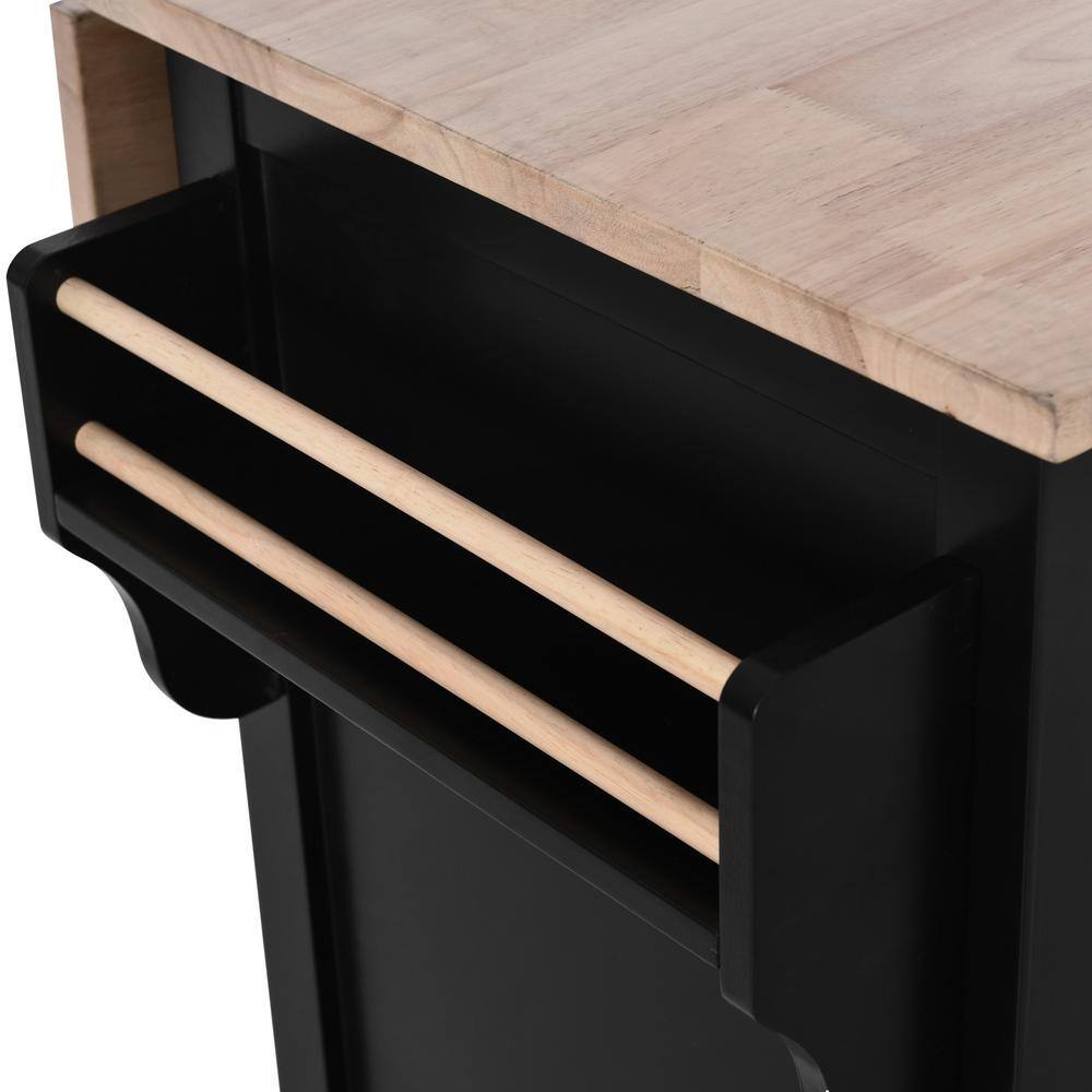 Black Wood 52.2 in. Kitchen Island with Storage Cabinet and 2-Drawers LN20232838