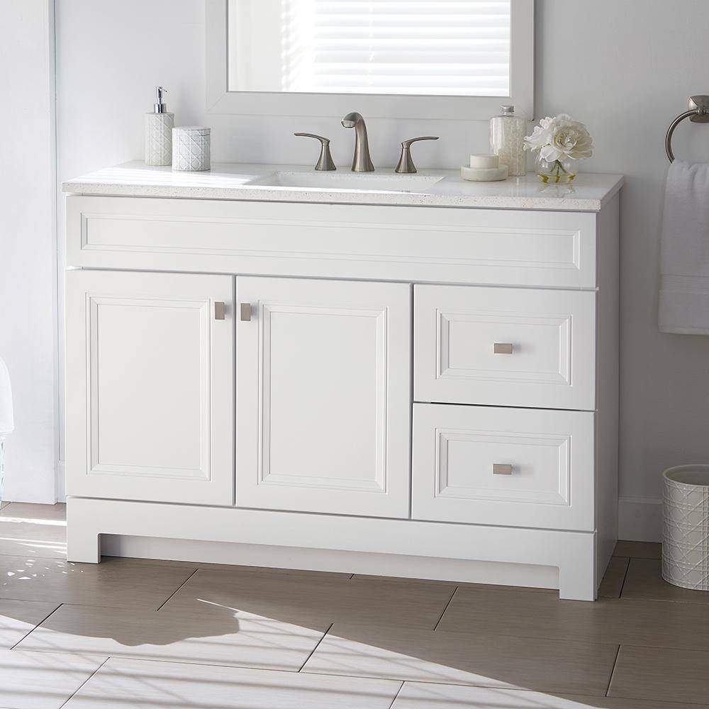 Home Decorators Collection Sedgewood 48.5 in. W x 18.8 in. D x 34.4 in. H Freestanding Bath Vanity in White with Arctic Solid Surface Top PPLNKWHT48D