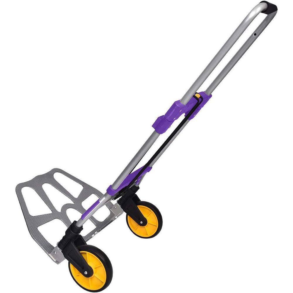 Kahomvis Aluminum Portable Folding Hand Cart in Purple with Telescoping Handle and Rubber Wheels LY-LKFX-1029