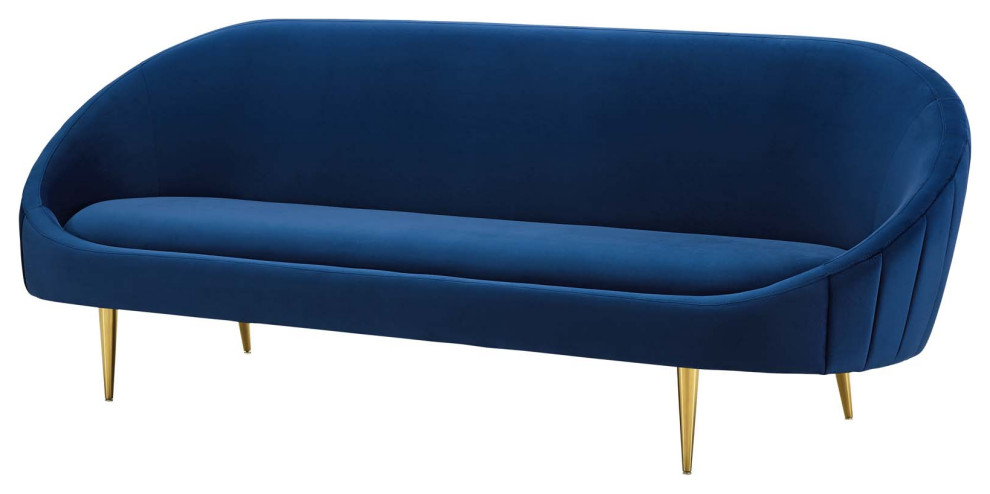 Modern Designer Living Room Lounge Club Lobby Sofa  Velvet Fabric  Navy Blue   Midcentury   Sofas   by House Bound  Houzz