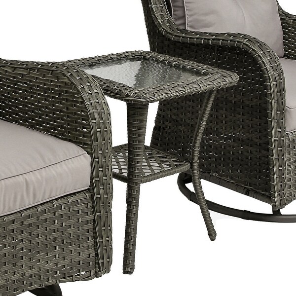 3 Pieces Patio Furniture Rocking Set with Rattan Side Table