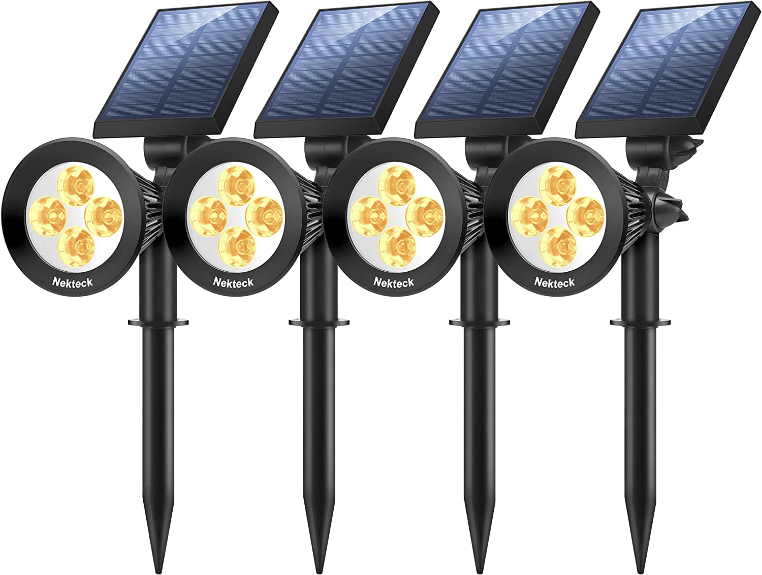 Nekteck 4 Pack Solar Lights，2-in-1 Outdoor Solar Spotlights Powered Adjustable Wall Light Landscape Lighting，Bright and Dark Sensing，Auto On/Off for Yard， Pathway， Walkway， Garden， Driveway