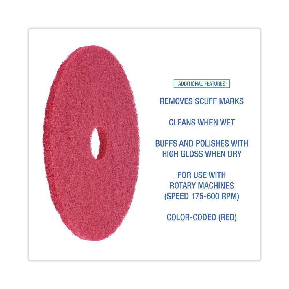 Boardwalk 19in. Diameter Red Buffing Floor Pads (5-Pack) BWK4019RED