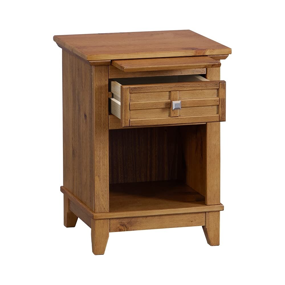 Rustic Wood Nightstand/End Table with Drawer  and Pull Out Tray/End Table for Bedroom Open Cabinet Storage Home Furniture