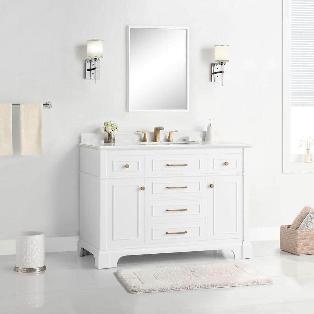 Home Decorators Collection Melpark 48 in W x 221 in D x 345 in H Freestanding Bath Vanity in White with White Cultured Marble Top